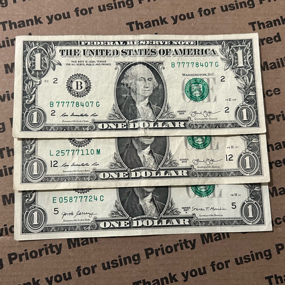 (x3) Lucky Triple x Quad 7’s Fancy Serial Numbered One Dollar Bills 💵
